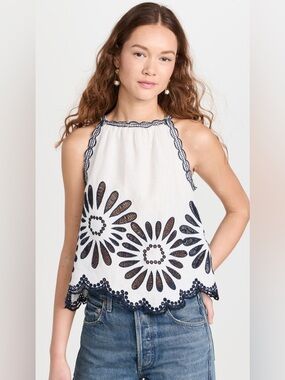 ULLA JOHNSON / Jolie White Halter with Floral Embroidered Cutout - Sz 6 -NWT